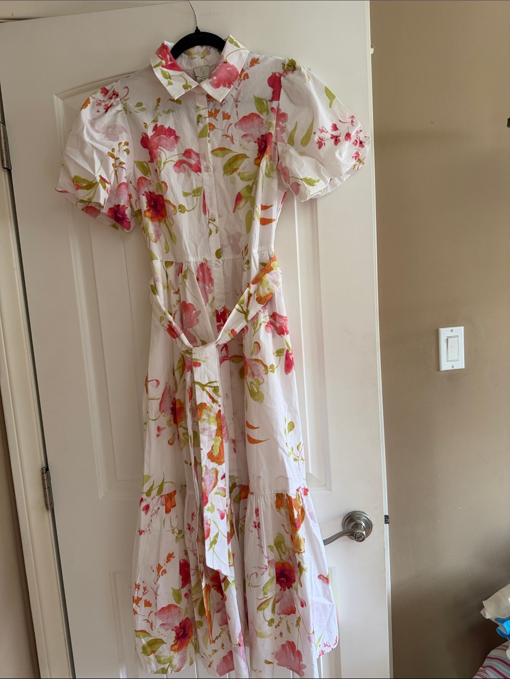 Joie White Floral Puff-Sleeve Maxi Dress with Tie Waist